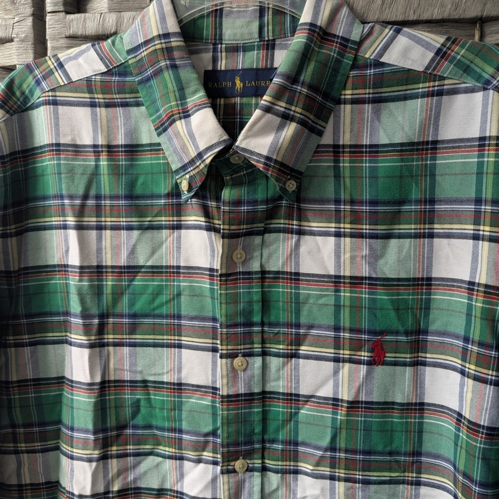 Ralph Lauren Button Down Green Plaid Oxford Long Sleeve XL Heritage Traditional